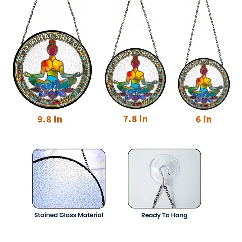 Personalized Glass Suncatcher Ornament, Meditating Woman Lotus Pose, Colorful Window Decor, Unique Gift