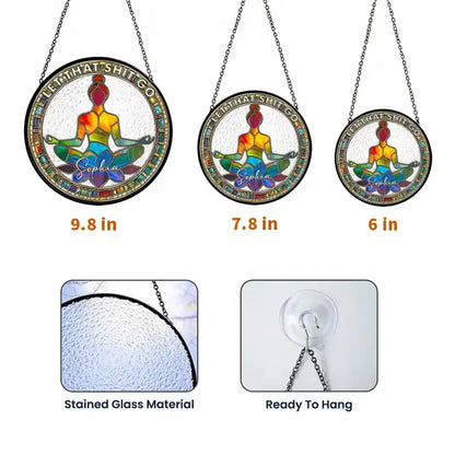 Personalized Glass Suncatcher Ornament, Meditating Woman Lotus Pose, Colorful Window Decor, Unique Gift