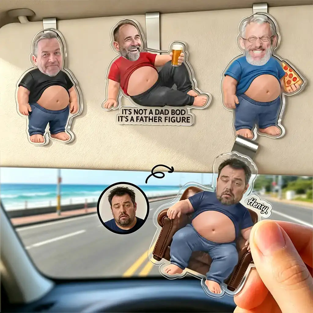 Funny Dad Bod Acrylic Car Visor Clip, Personalized Father Figure Creative Gift For Drivers