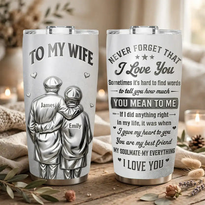 Insulated Travel Tumbler for Wife, Custom Hugging Couple Design, Creative Romantic Gift