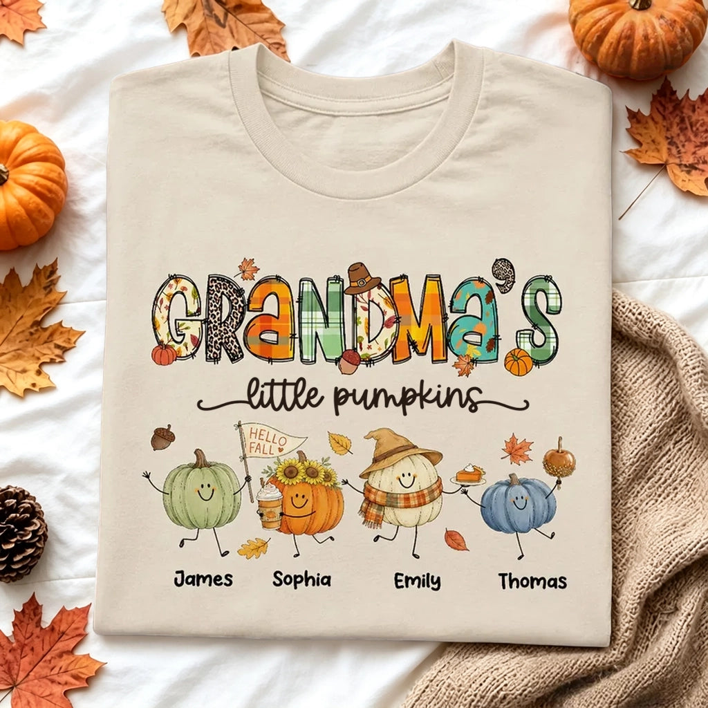Personalized Classic Tee, Grandma's Little Pumpkin Fall Doodle Shirt, Unique Gift for Grandma