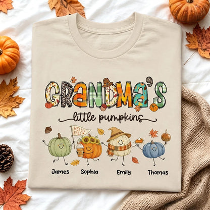 Personalized Classic Tee, Grandma's Little Pumpkin Fall Doodle Shirt, Unique Gift for Grandma