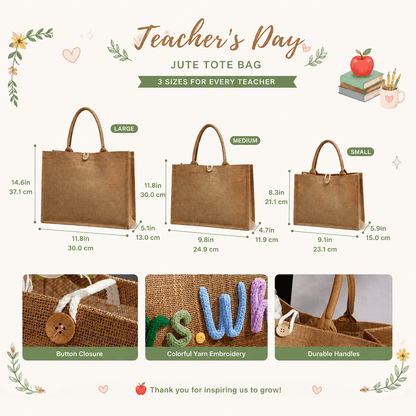 Personalized Crochet Burlap Tote with Colorful Lettering, Creative Gift for Teacher from Student