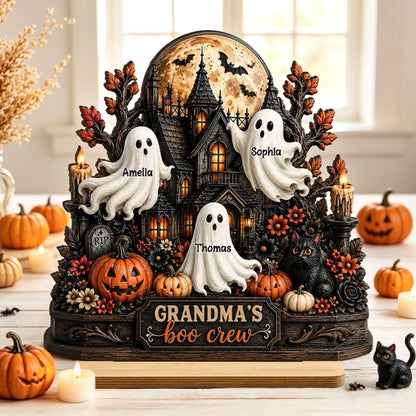 Personalized 2-Layer Wooden Plaque, Grandma's Boo Crew Halloween Decor, Unique Gift for Grandma