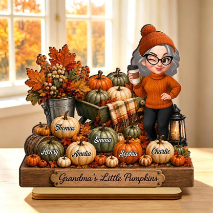 Personalized 2-Layer Wooden Plaque, Grandma's Little Pumpkins Fall Decor, Unique Gift for Grandma