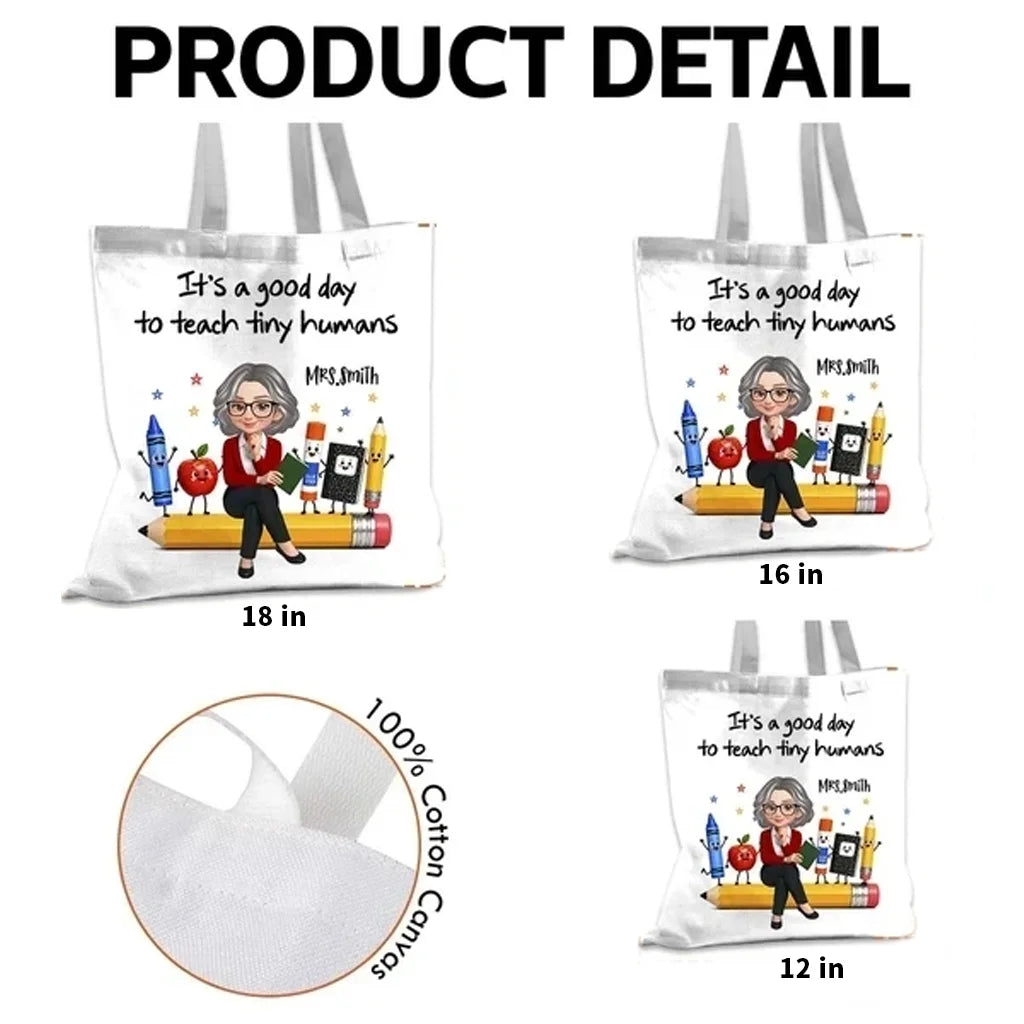 Personalized Teacher Tote Bag, Tiny Humans Classroom Illustration, Unique Back To School Gift