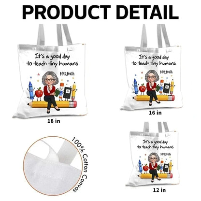 Personalized Teacher Tote Bag, Tiny Humans Classroom Illustration, Unique Back To School Gift