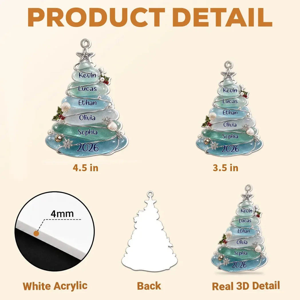 Personalized Acrylic Ornament, Icy Blue Family Tree Hanging on a Christmas Tree, Unique Gift for Family