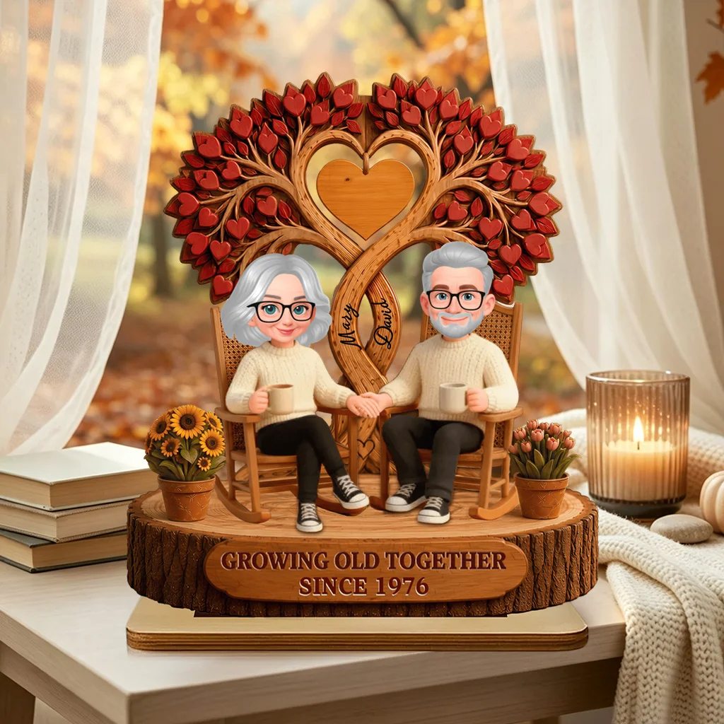 Personalized Growing Old Together Wooden Plaque with Names & Year, Romantic Anniversary Gift for Couples