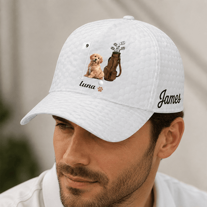 Custom Pet Photo Golf Cap with Name, Personalized Dog or Cat Hat, Gift for Golfers & Pet Lovers