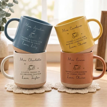 Pottery Mug with Personalized Teacher Thanks, Coffee Cup Art, Creative Gift for Desk Coffee Breaks