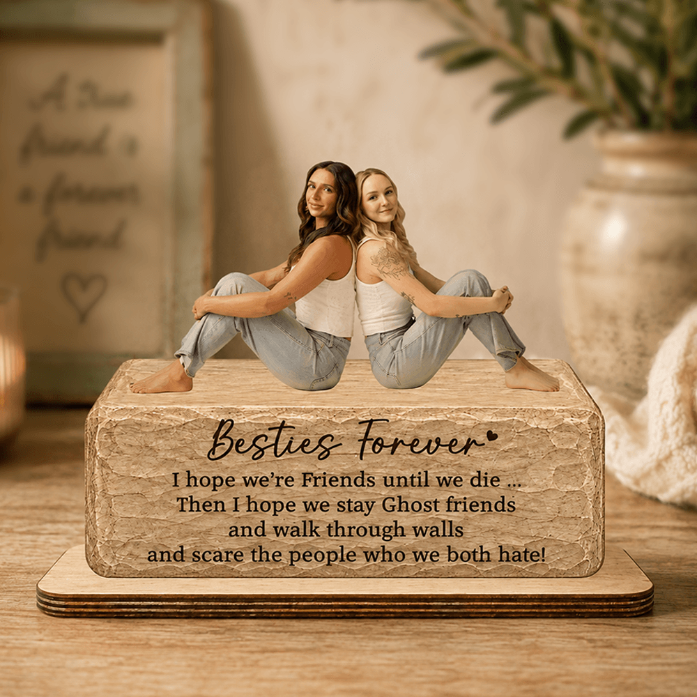 Personalized 2-Layer Wooden Best Friend Plaque, AI Photo Wood-Carved Friendship Gift for Besties