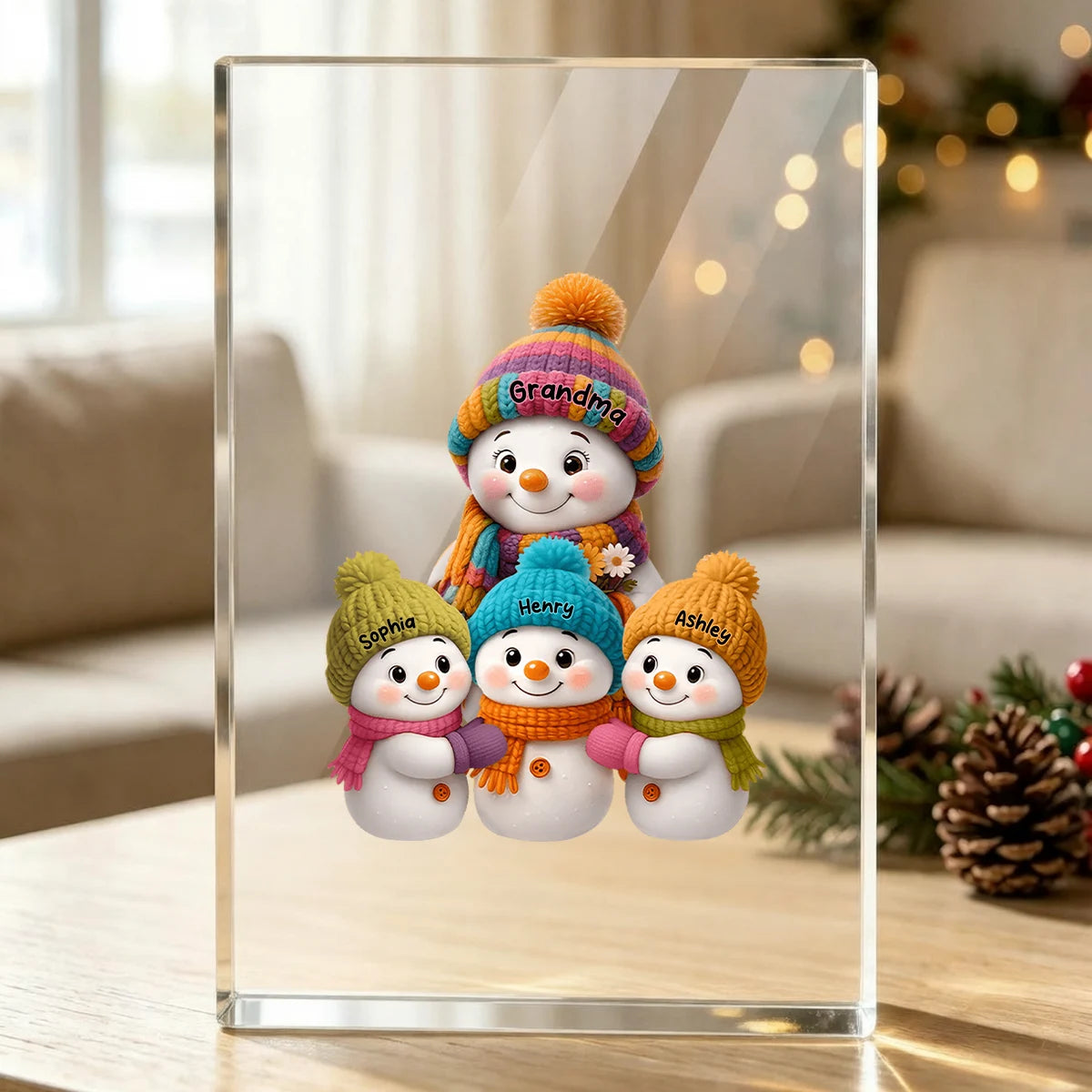 Personalized Garden Flag, Colorful Grandma Snowman Family Gathered in Snow, Unique Christmas Gift for Grandma