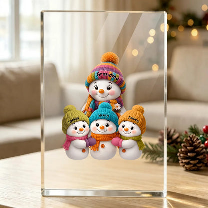 Personalized Garden Flag, Colorful Grandma Snowman Family Gathered in Snow, Unique Christmas Gift for Grandma