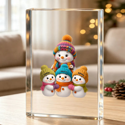 Personalized Garden Flag, Colorful Grandma Snowman Family Gathered in Snow, Unique Christmas Gift for Grandma