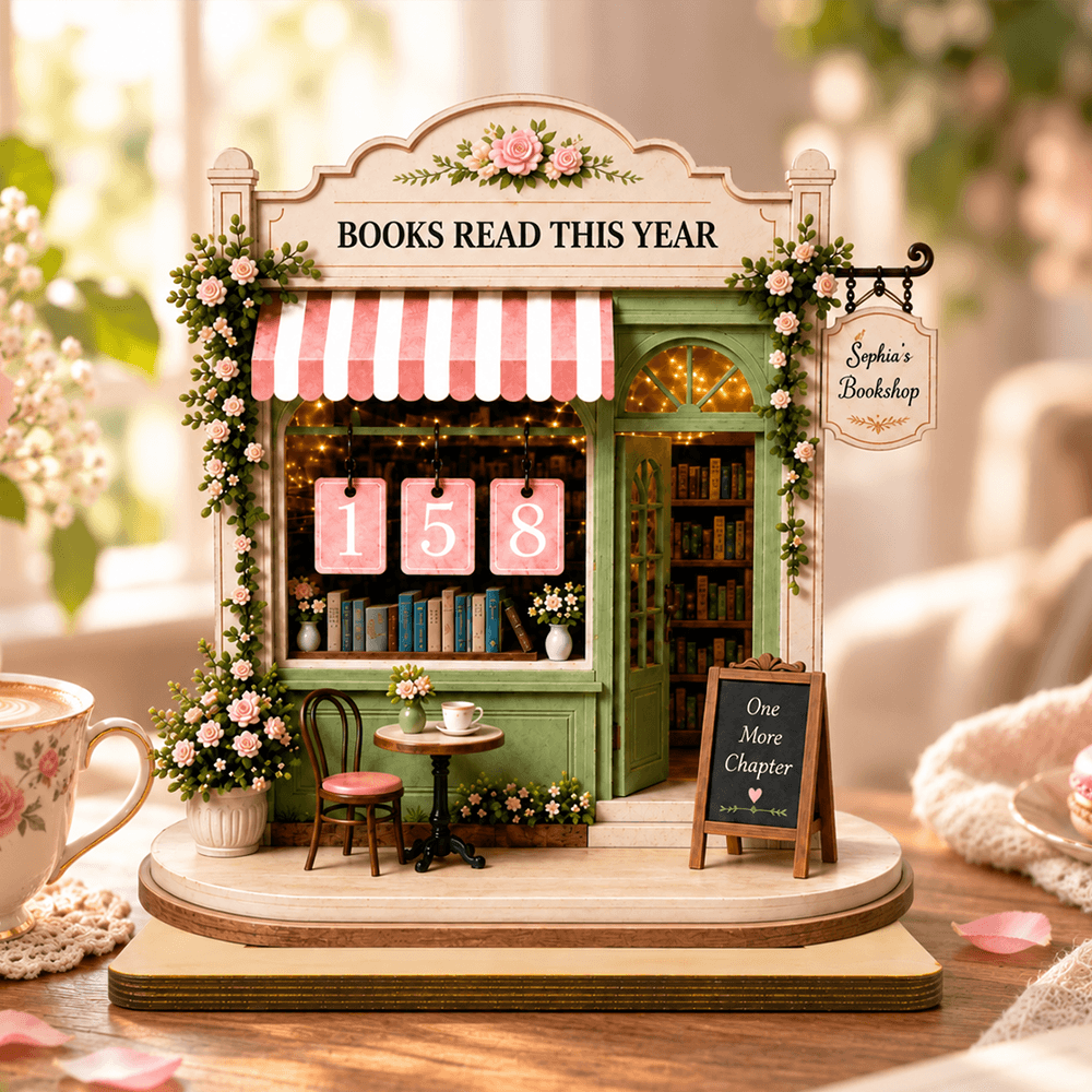 Personalized Floral Bookshop Reading Tracker, 2-Layer Wooden Plaque, Custom Book Count Gift for Book Lovers