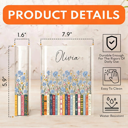 Personalized Acrylic Book Vase, Pastel Floral Bookshelf Decor, Unique Gift for Book Lovers