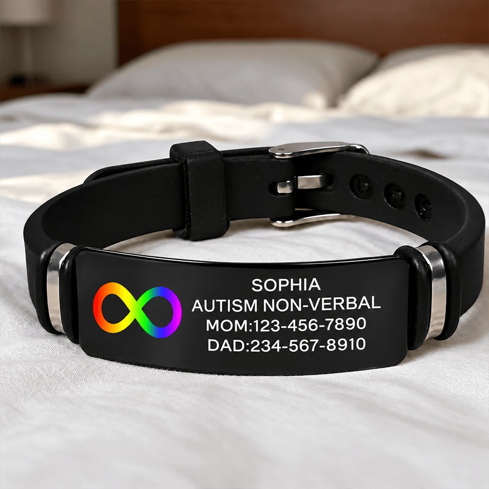 Personalized Nonverbal Autism Medical Alert Bracelet, Custom Name & Emergency Contact Silicone ID for Kids & Adults