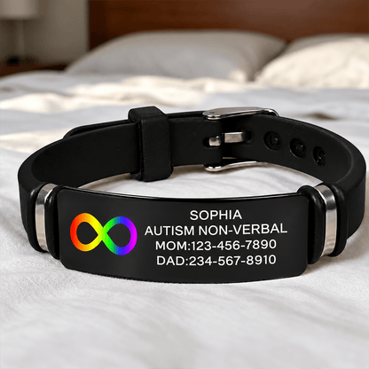 Personalized Nonverbal Autism Medical Alert Bracelet, Custom Name & Emergency Contact Silicone ID for Kids & Adults