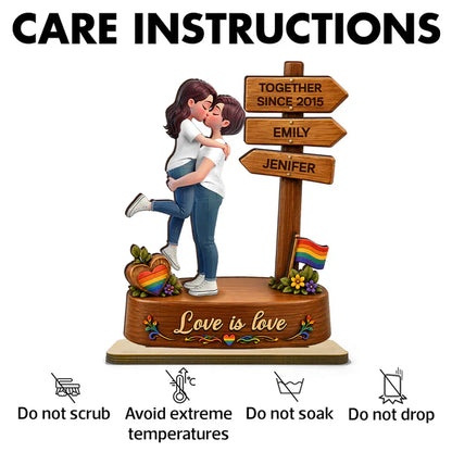 Personalized 2-Layer Wooden Plaque with Kissing LGBT Couple, Unique Gift for Partners & Pride Decor
