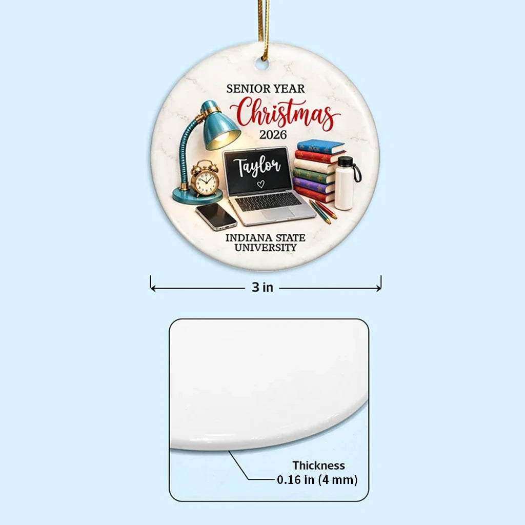 Personalized Ceramic Ornament, Teal Study Desk Senior Year Christmas Keepsake, Unique Graduation Gift for Student