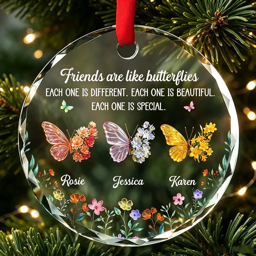 Personalized Crystal Ornament With Butterfly Friends Quote, Unique Creative Gift For Friends