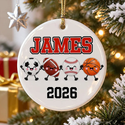 Personalized Ceramic Ornament, Smiling Multi-Sport Team Keepsake, Creative Gift for Kids and Sports Fans
