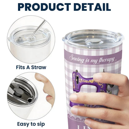 Personalized Insulated Travel Tumbler, Purple Floral Sewing Machine, Unique Gift for Sewing Lovers