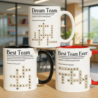 Personalized Ceramic Mug, Custom Scrabble Style Team Layout, Unique Coworker Gift for Office Coffee