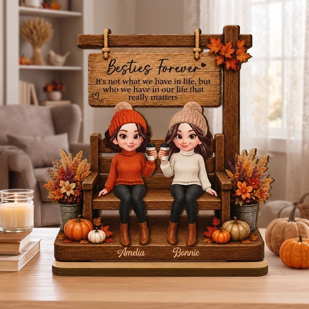 Personalized Wooden Plaque, Besties Forever Friendship Keepsake, Creative Gift for a Close Friend with Warm Fall Decor