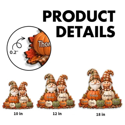 Personalized Wooden Sign, Grandparent Gnomes Seated in a Fall Pumpkin Patch, Unique Gift for Grandma and Grandpa