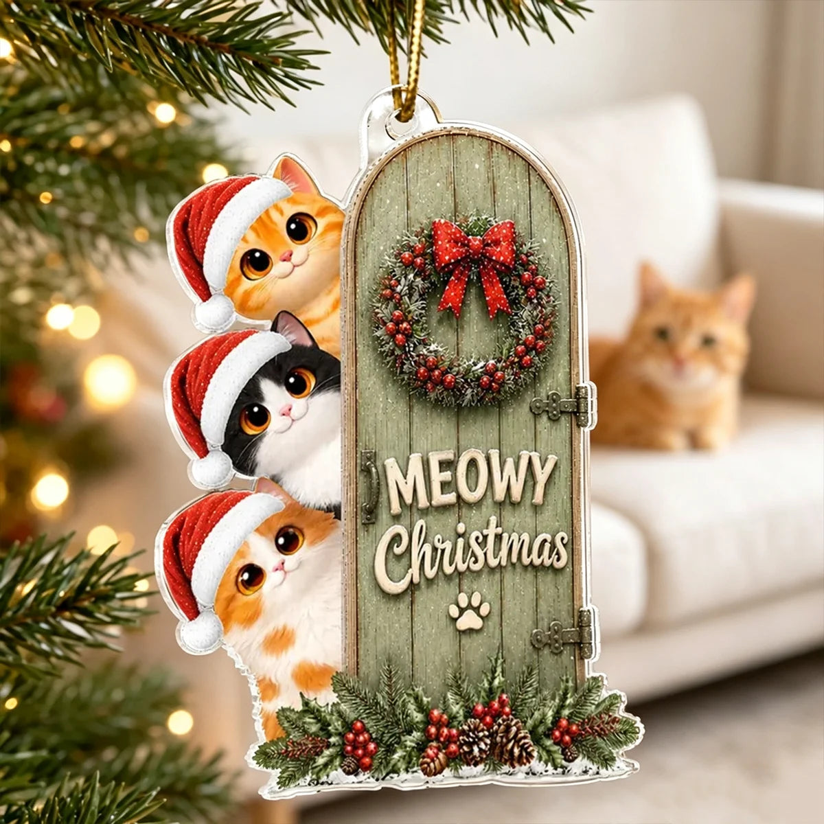 Meowy Christmas Personalized Acrylic Ornament, Playful Peeking Cats, Creative Gift for Cat Owners
