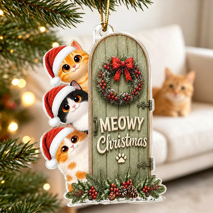 Meowy Christmas Personalized Acrylic Ornament, Playful Peeking Cats, Creative Gift for Cat Owners