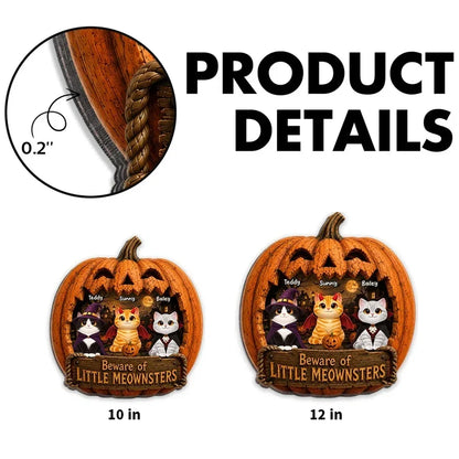Personalized Halloween Wooden Sign with Costumed Cats, Moonlit Pumpkin Decor, Unique Gift for Cat Lovers