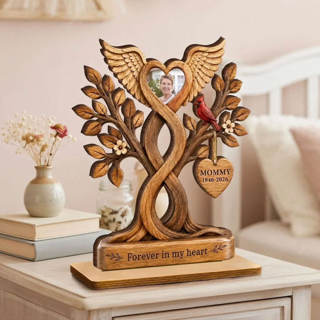 Forever in My Heart Personalized 2-Layer Wooden Plaque, Creative Remembrance Gift for Mom and Loved Ones