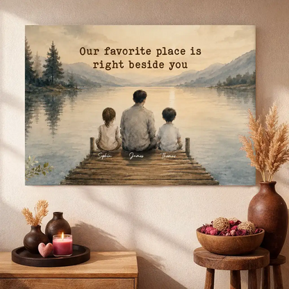 Our Favorite Place Poster, Personalized Dad & Kids Lake Scene, Creative Family Gift