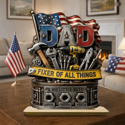Dad Fixer of All Things Personalized 2-Layer Wooden Plaque, Creative Gift with Tools & Flag