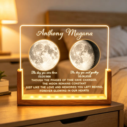 Personalized LED Light Frame with Moon Phase Memorial Art, Unique Sympathy Gift for Family Keepsake