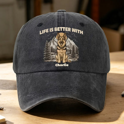 Personalized Washed Denim Baseball Cap, Mountain Dog Illustration, Unique Gift for Dog Lovers
