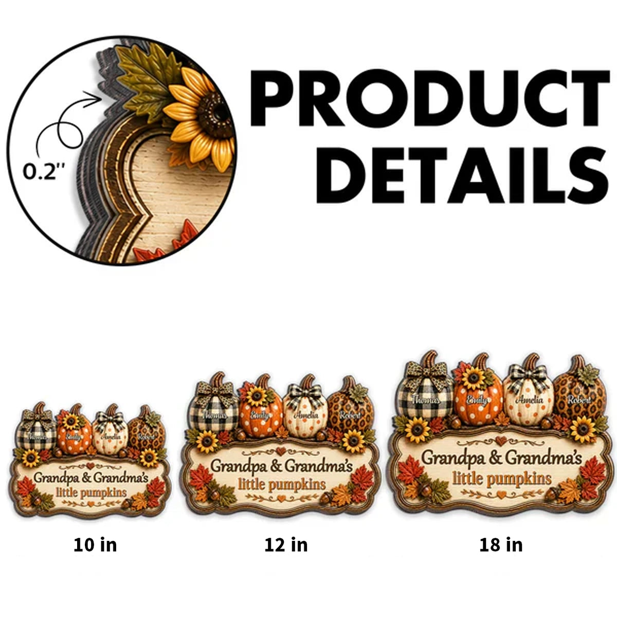 Personalized Wooden Sign With Fall Pumpkins, Unique Creative Gift For Grandparents & Kitchen Decor