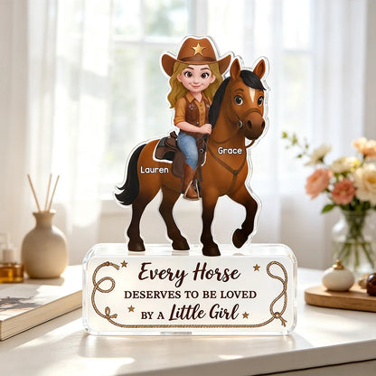 Personalized Shaped Acrylic Block Plaque, Cartoon Cowgirl Riding a Horse, Unique Gift for Horse Lovers