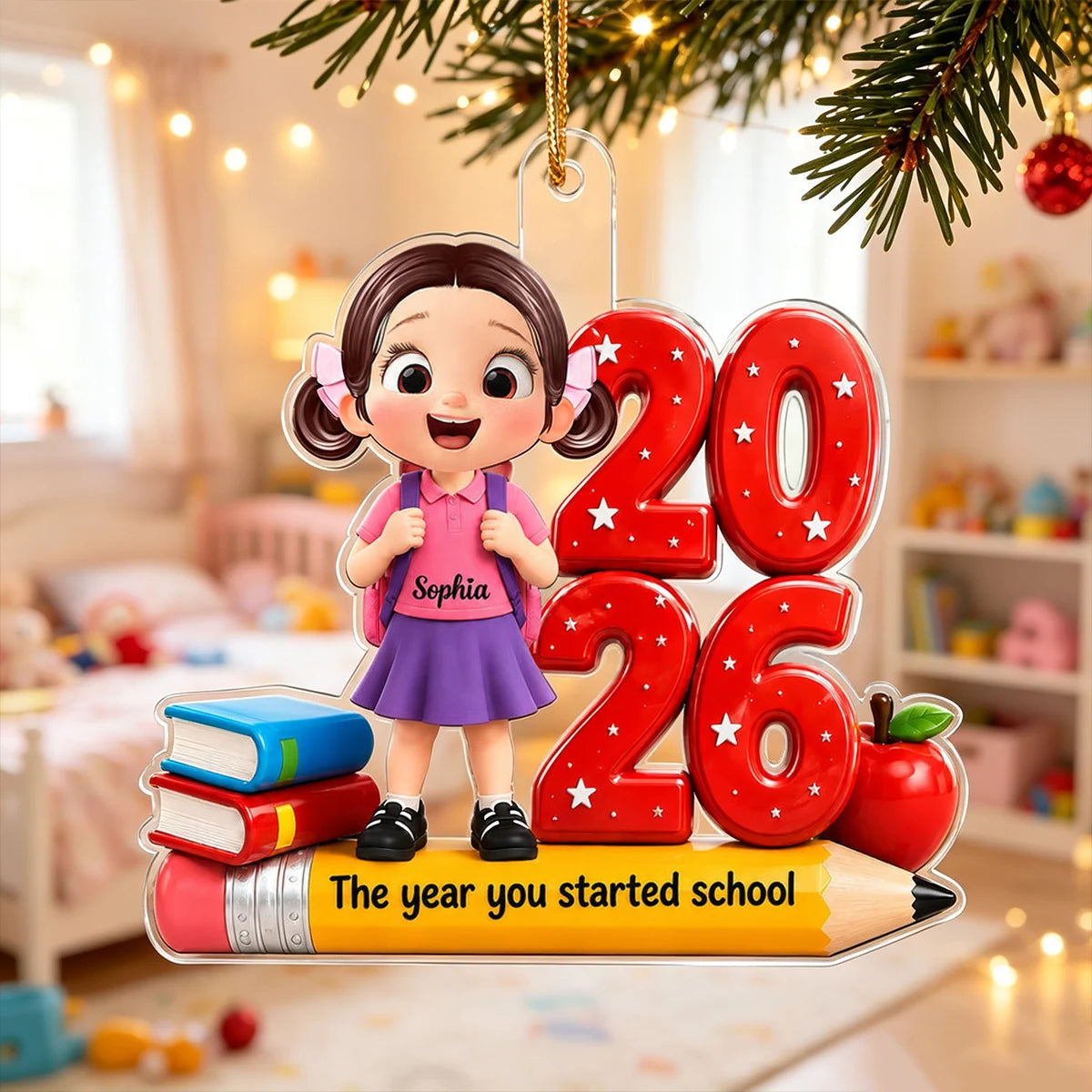 Acrylic Ornament, The Year You Started School with Smiling Student, Personalized Creative Christmas Gift for Families