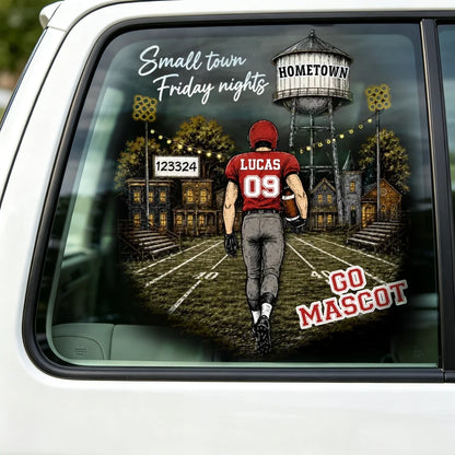 Small Town Friday Nights Sticker Decal, Walking Football Player Stadium Art, Personalized Creative Gift for Fans