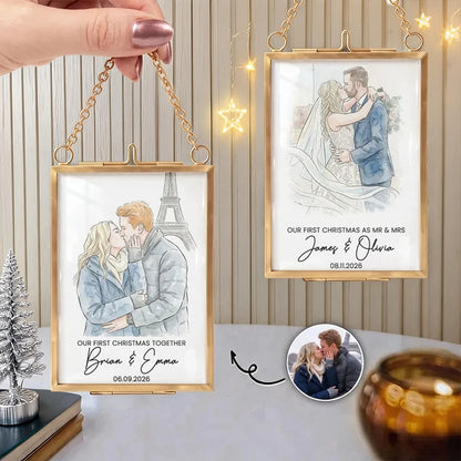 Our First Christmas Hanging Photo Frame Ornament, Personalized Wedding Portrait, Creative Gift for Newlyweds