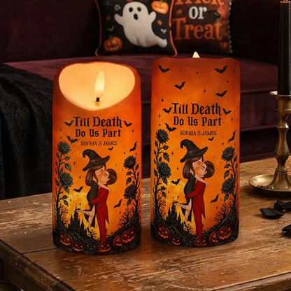 Personalized Flameless LED Candle With Kissing Couple, Halloween Decor, Unique Gift for Couple