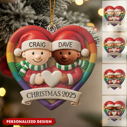 Custom LGBT Couple Acrylic Ornament, Cozy Hugging Santa Characters for Holiday Celebration, Romantic Keepsake & Special Gift