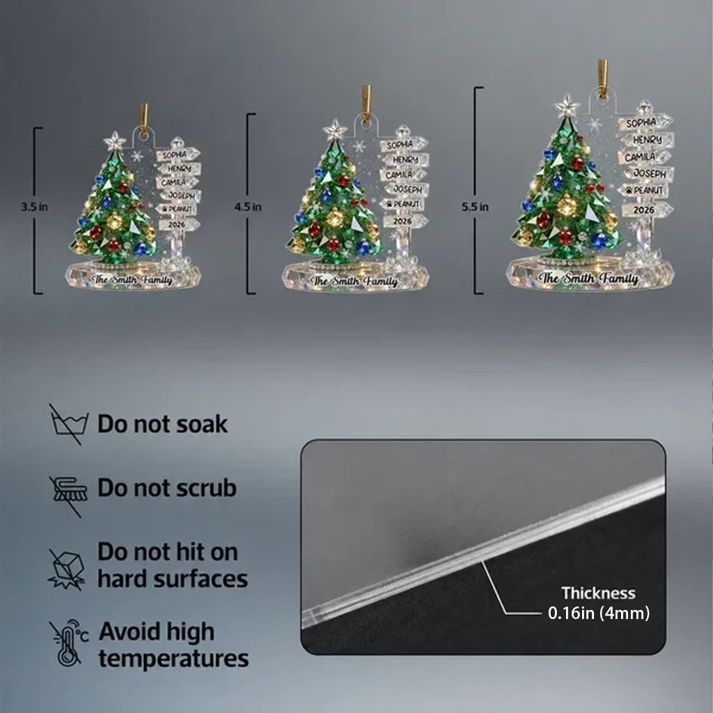 Personalized Acrylic Ornament, Green Crystal Effect Christmas Tree Signpost, Unique Gift for Family