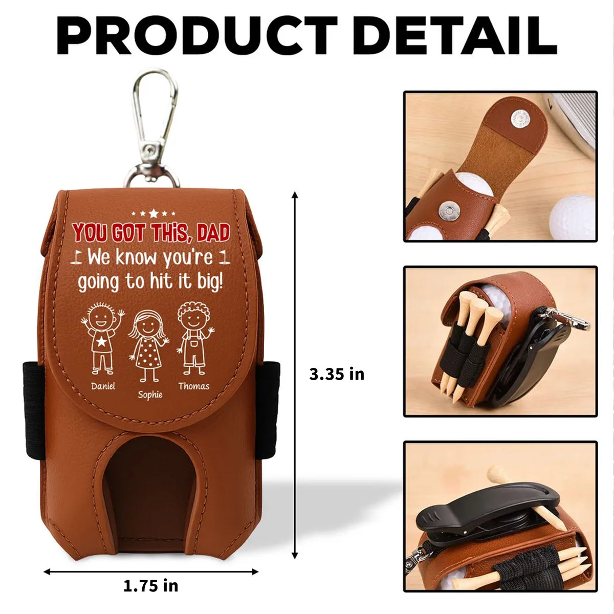 You Got This, Dad, Leather Golf Ball Holder, Creative Custom Golf Gift for Dad from Kids on the Course
