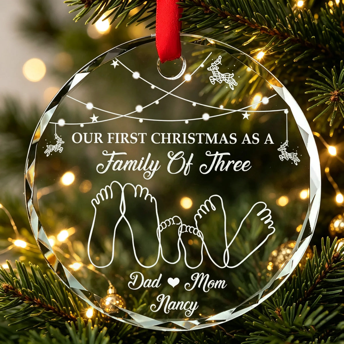 Personalized Crystal Ornament With Family Feet Illustration, Unique Gift For New Parents