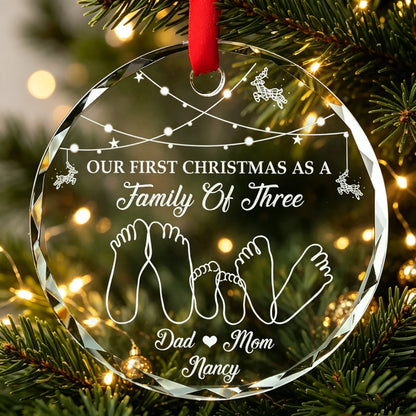 Personalized Crystal Ornament With Family Feet Illustration, Unique Gift For New Parents